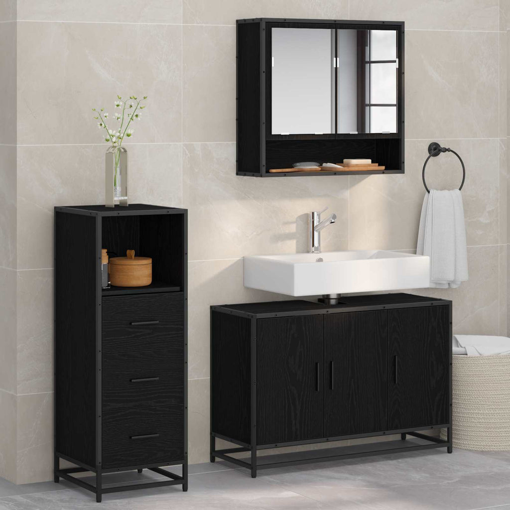 Juego de muebles de baño 3 pcs Roble Negro Madera de ingeniería