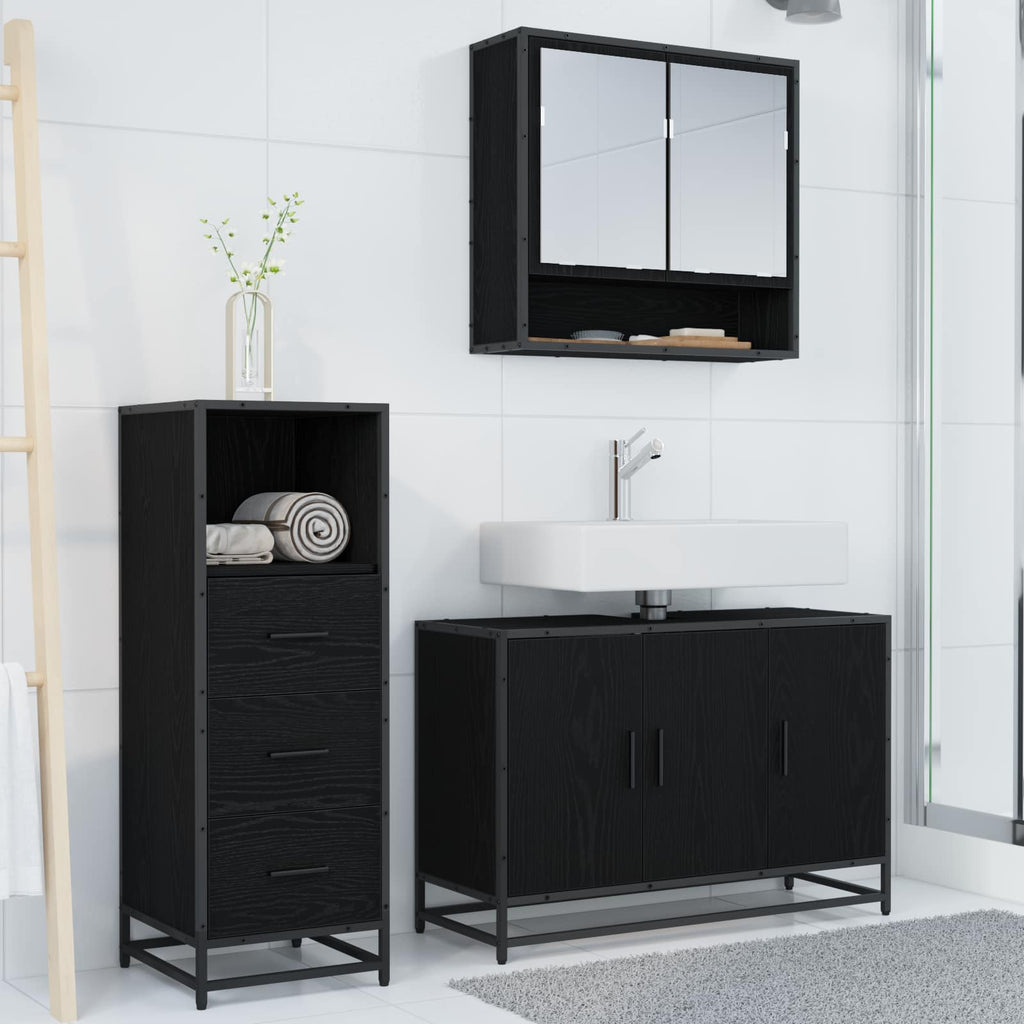 Juego de muebles de baño 3 pcs Roble Negro Madera de ingeniería