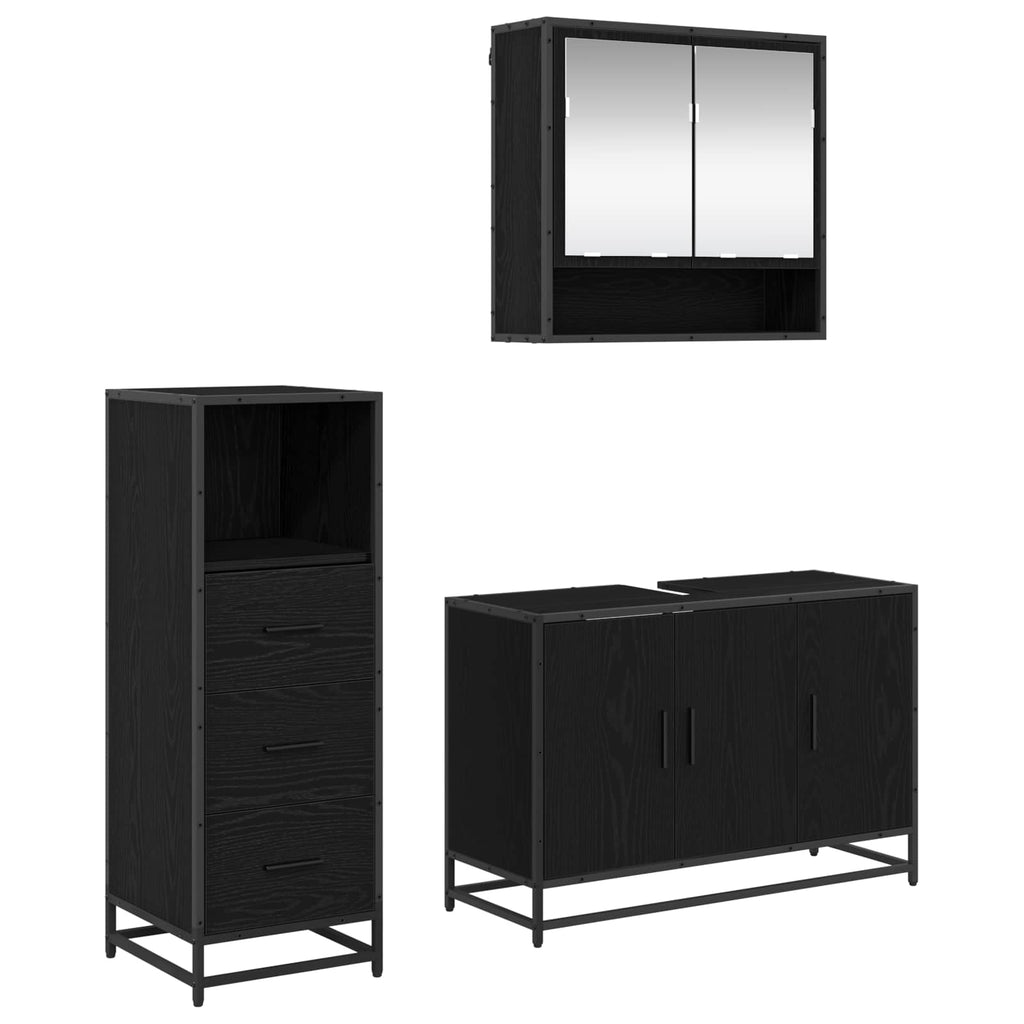 Juego de muebles de baño 3 pcs Roble Negro Madera de ingeniería