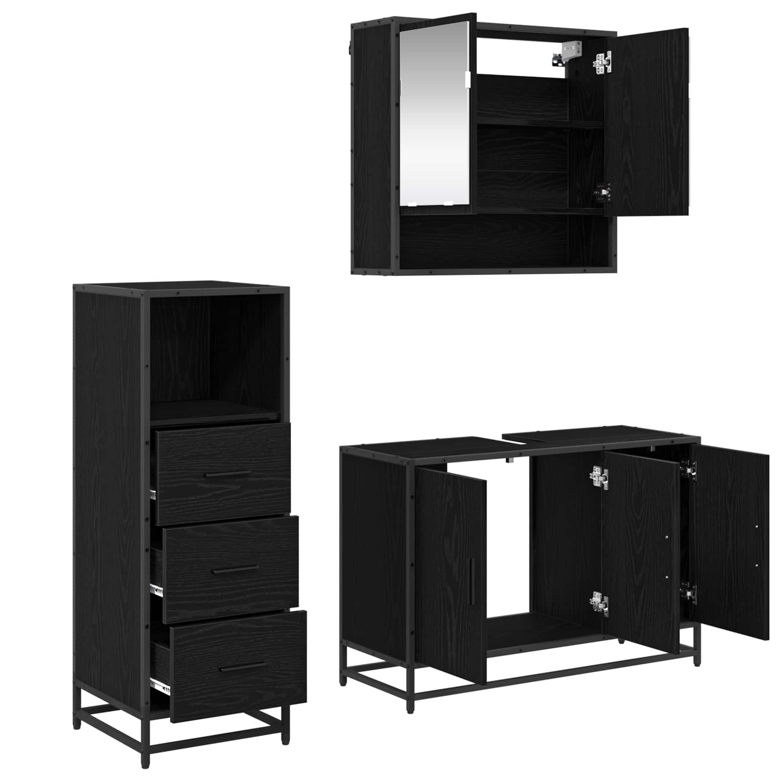 Juego de muebles de baño 3 pcs Roble Negro Madera de ingeniería
