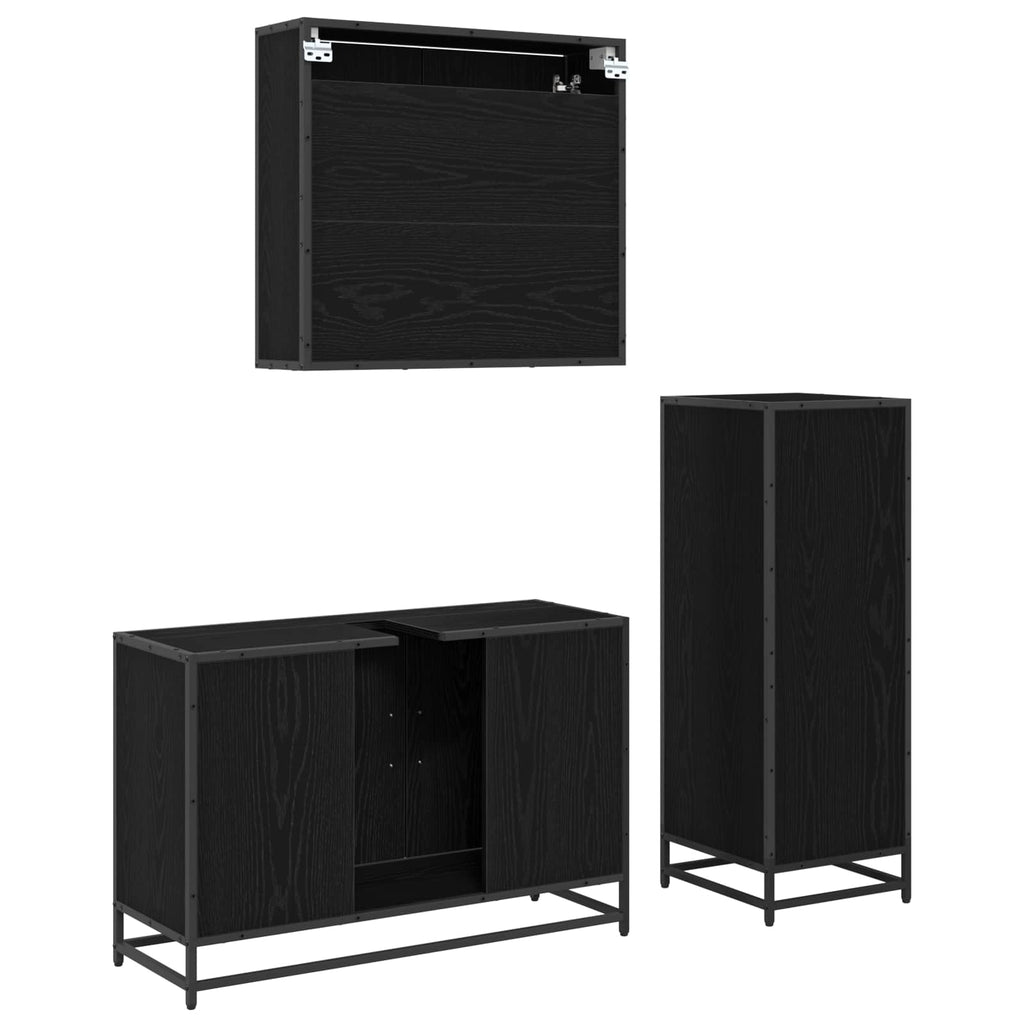 Juego de muebles de baño 3 pcs Roble Negro Madera de ingeniería