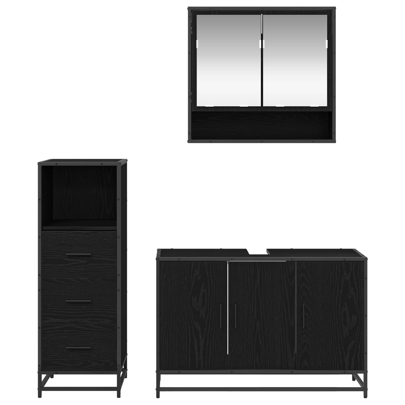Juego de muebles de baño 3 pcs Roble Negro Madera de ingeniería
