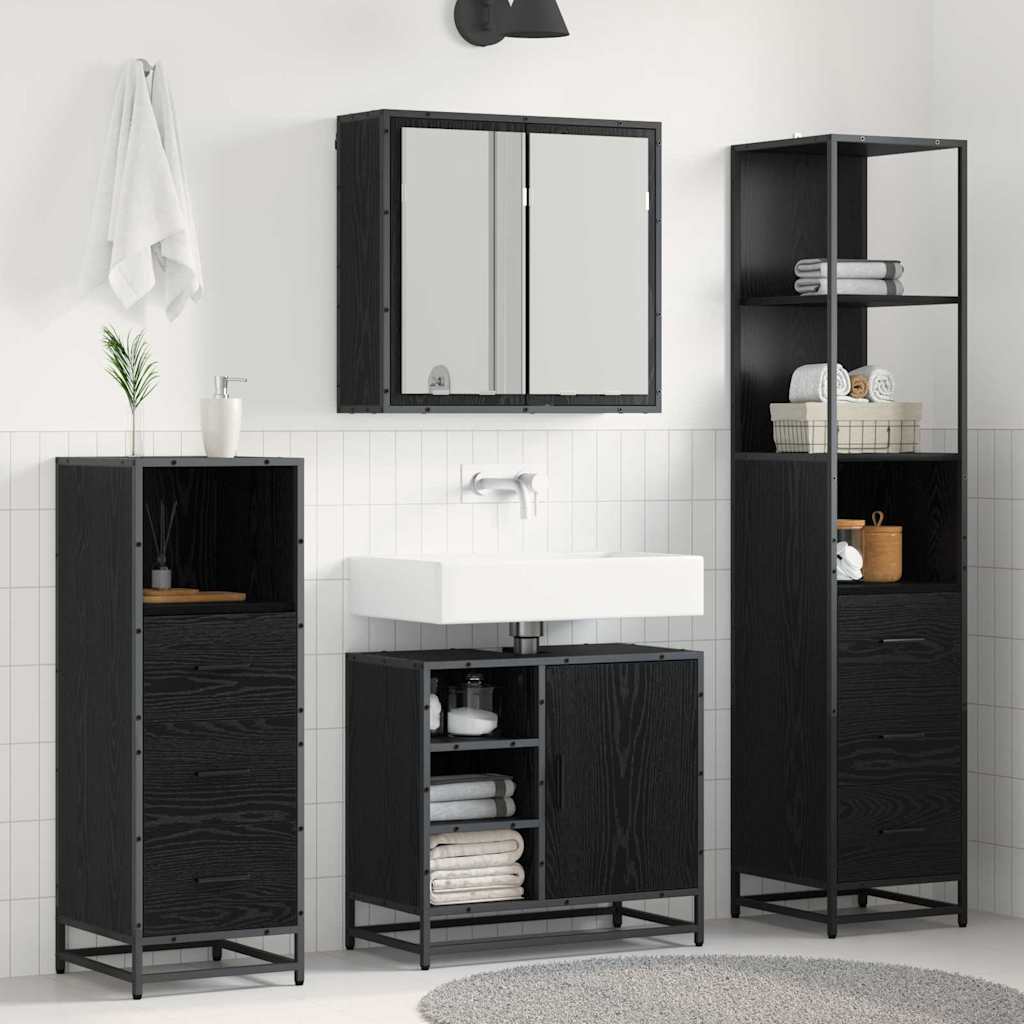 Conjunto de móveis de casa de banho 4 pcs Carvalho Preto Madeira composta