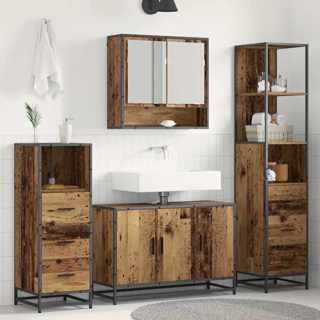 Conjunto de móveis de casa de banho 3 pcs Carvalho Preto Madeira compensada