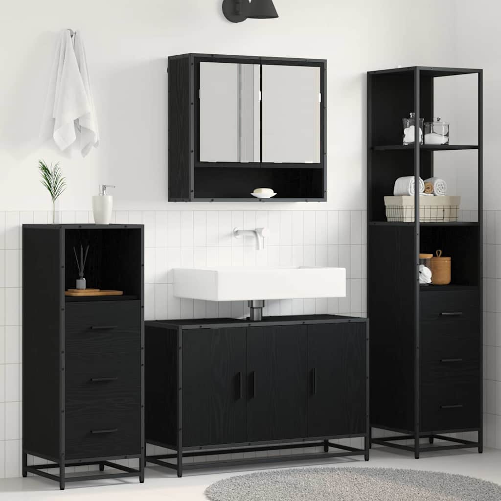 Conjunto de móveis de casa de banho 3 pcs Carvalho Preto Madeira compensada