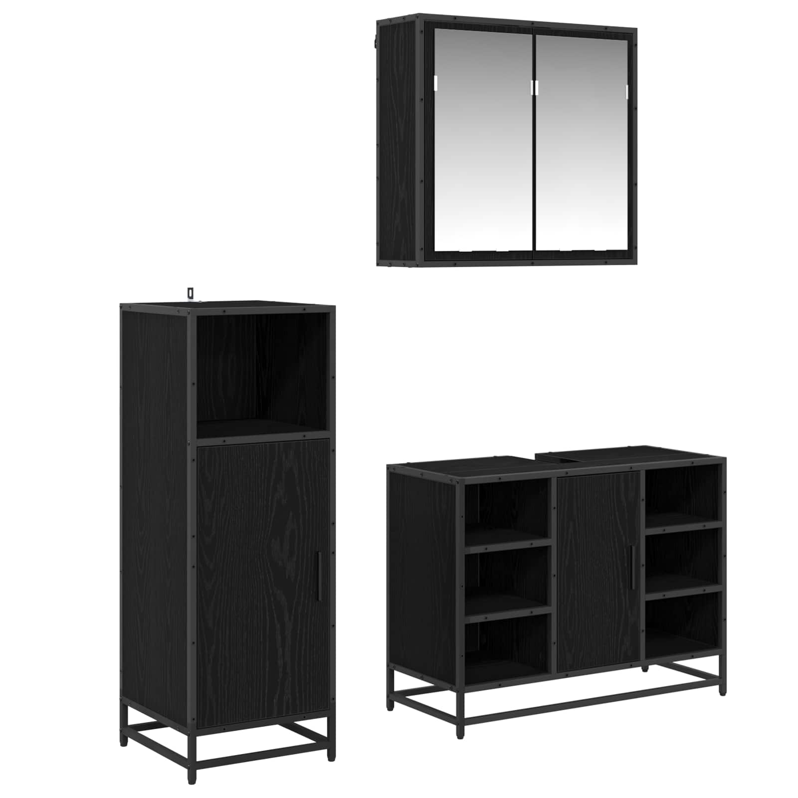Juego de muebles de baño 3 pcs Roble Negro Madera de ingeniería