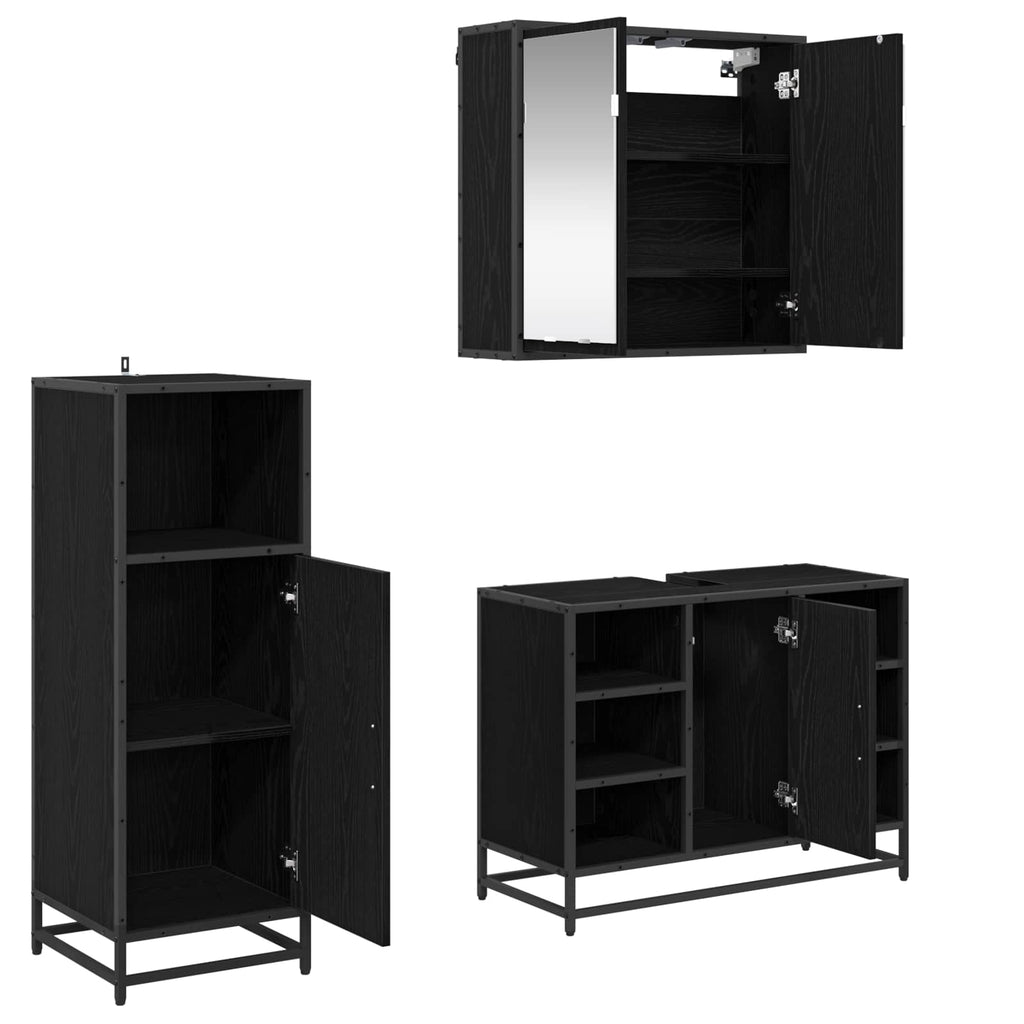 Juego de muebles de baño 3 pcs Roble Negro Madera de ingeniería