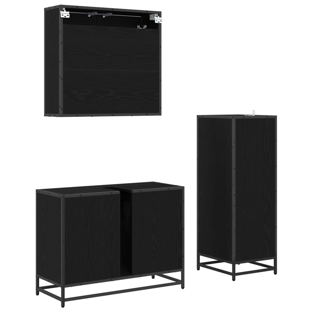 Juego de muebles de baño 3 pcs Roble Negro Madera de ingeniería