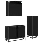 Juego de muebles de baño 3 pcs Roble Negro Madera de ingeniería