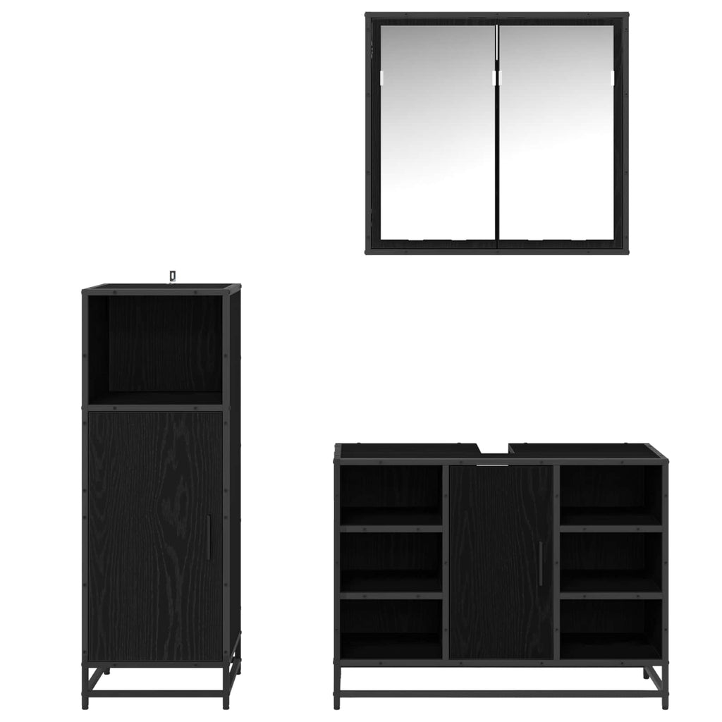 Juego de muebles de baño 3 pcs Roble Negro Madera de ingeniería