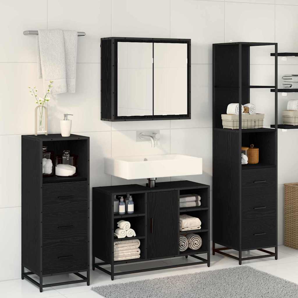 Juego de muebles de baño 3 pcs Roble Negro Madera de ingeniería