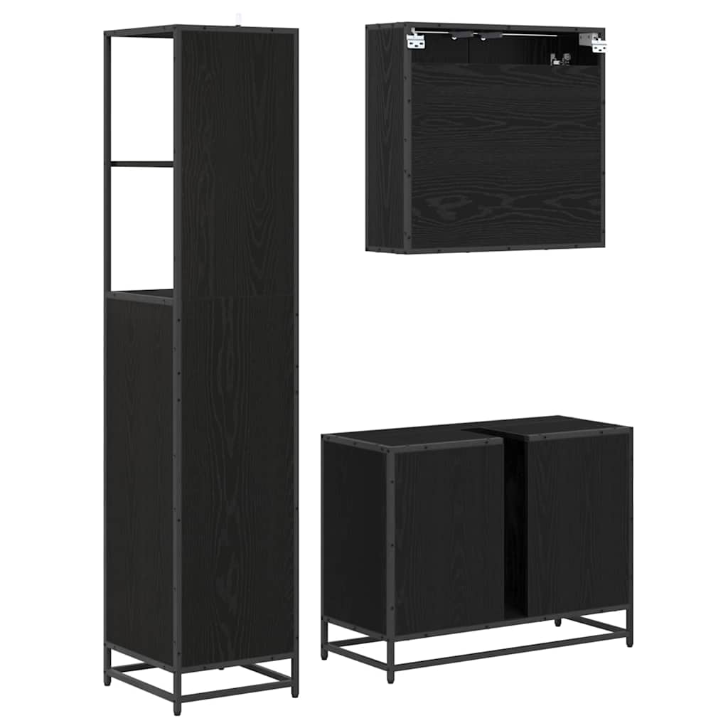Juego de muebles de baño 3 pcs Roble Negro Madera de ingeniería