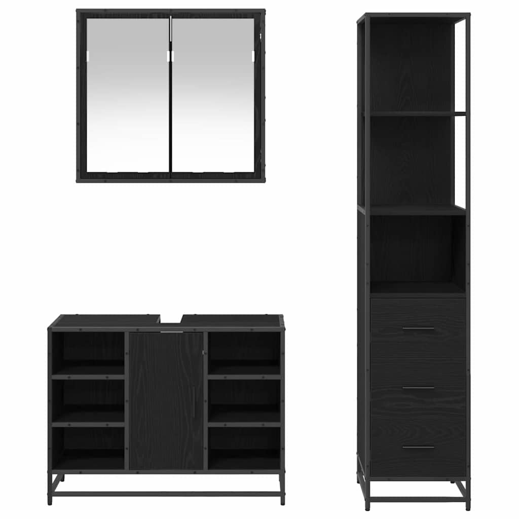 Juego de muebles de baño 3 pcs Roble Negro Madera de ingeniería