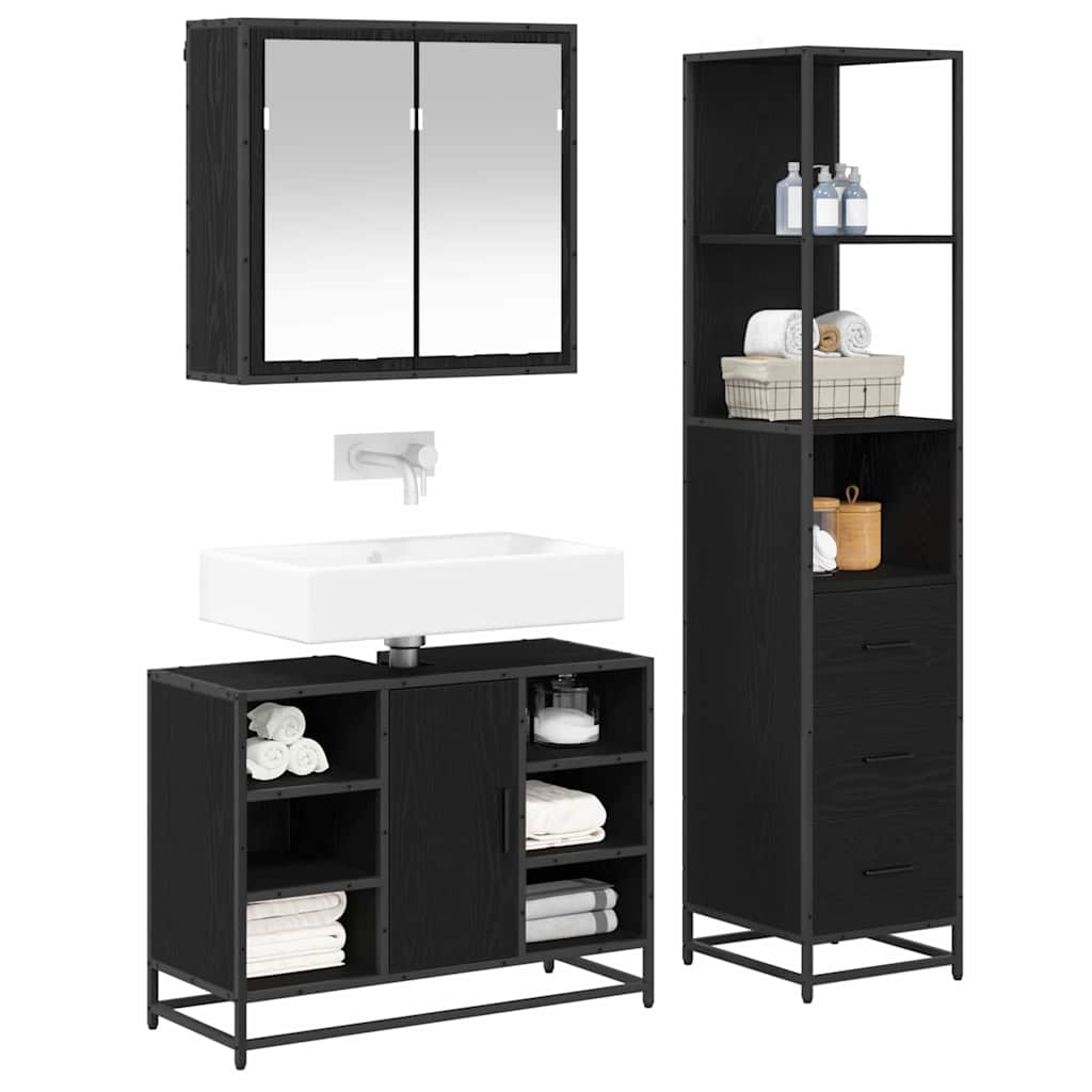 Juego de muebles de baño 3 pcs Roble Negro Madera de ingeniería