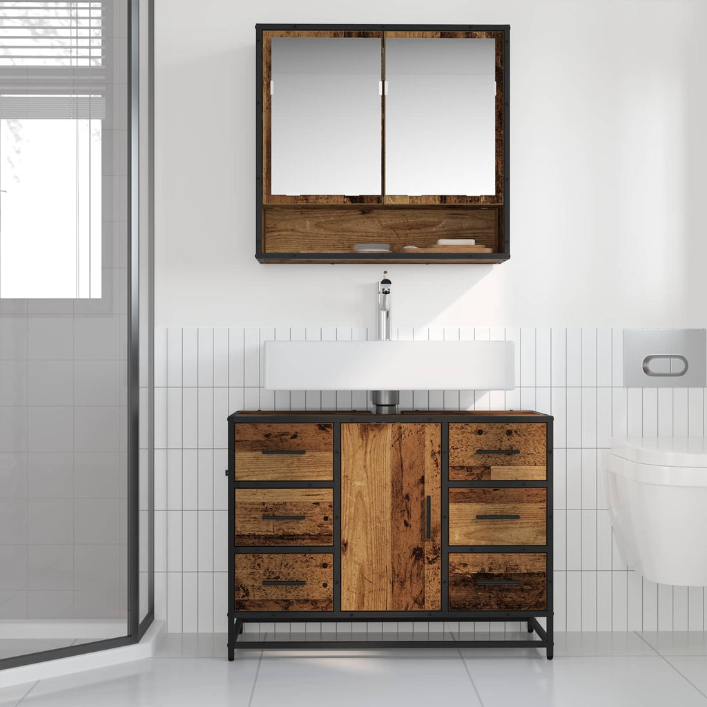 Juego de muebles de baño con cajón 2 pcs Madera envejecida