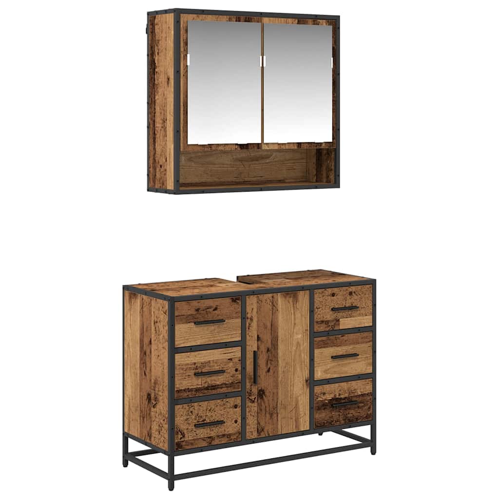Juego de muebles de baño con cajón 2 pcs Madera envejecida