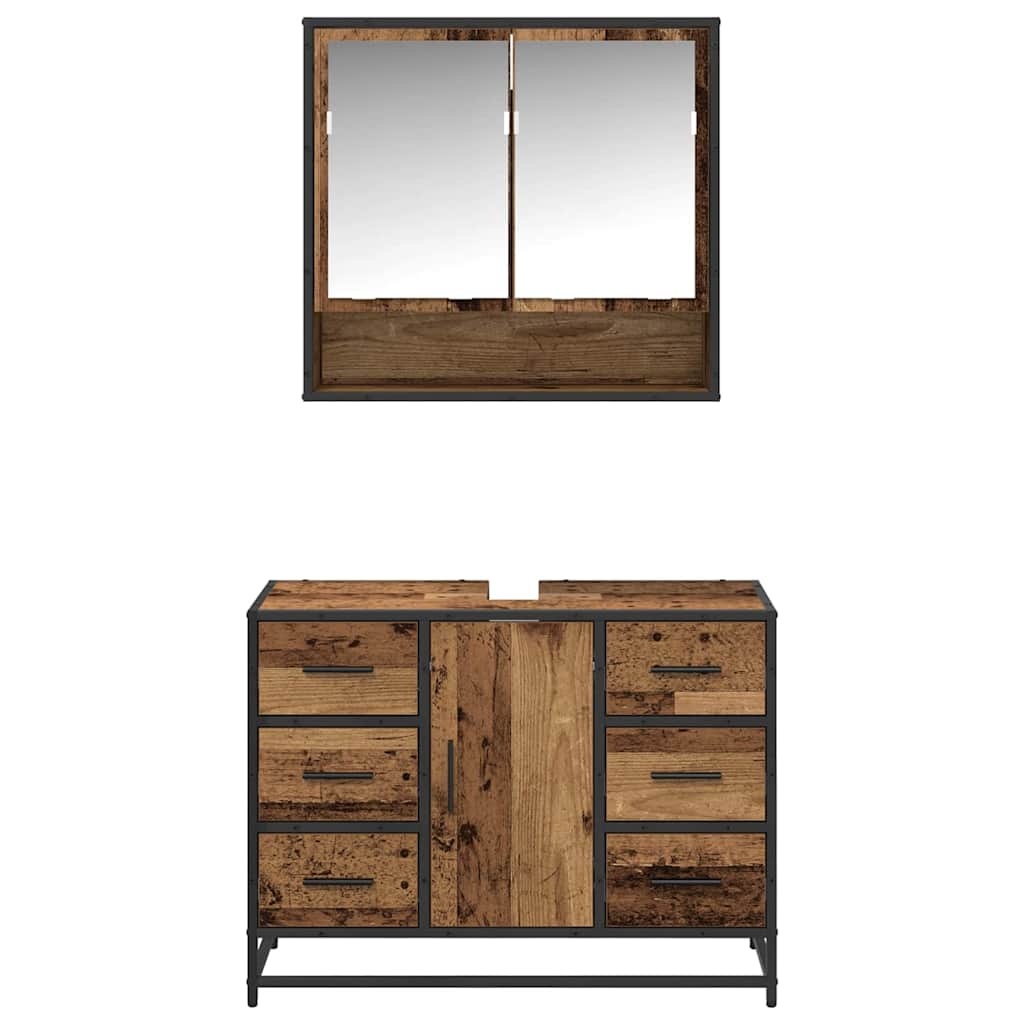 Juego de muebles de baño con cajón 2 pcs Madera envejecida