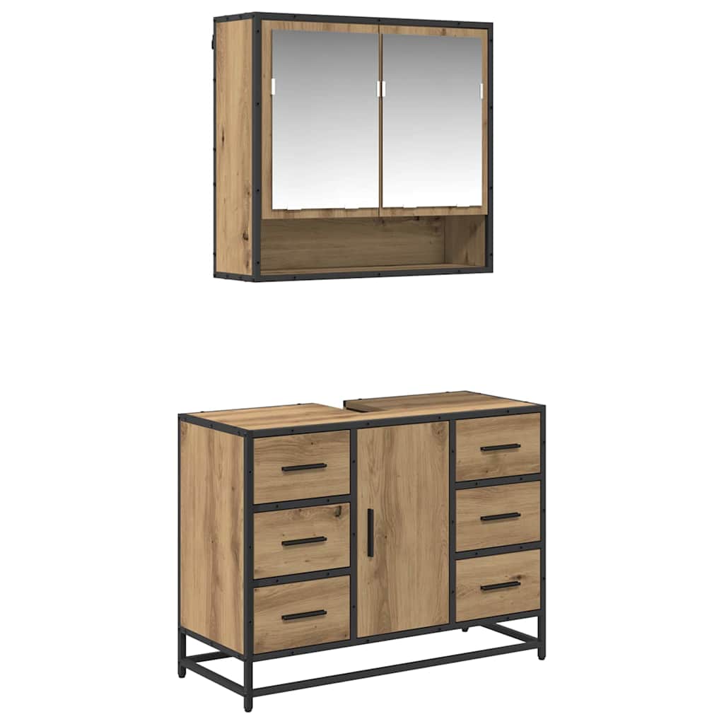 Juego de muebles de baño con cajón 2 pcs Roble artesanal
