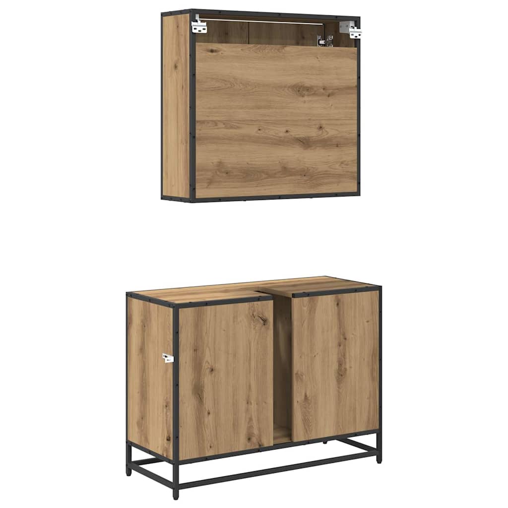 Juego de muebles de baño con cajón 2 pcs Roble artesanal