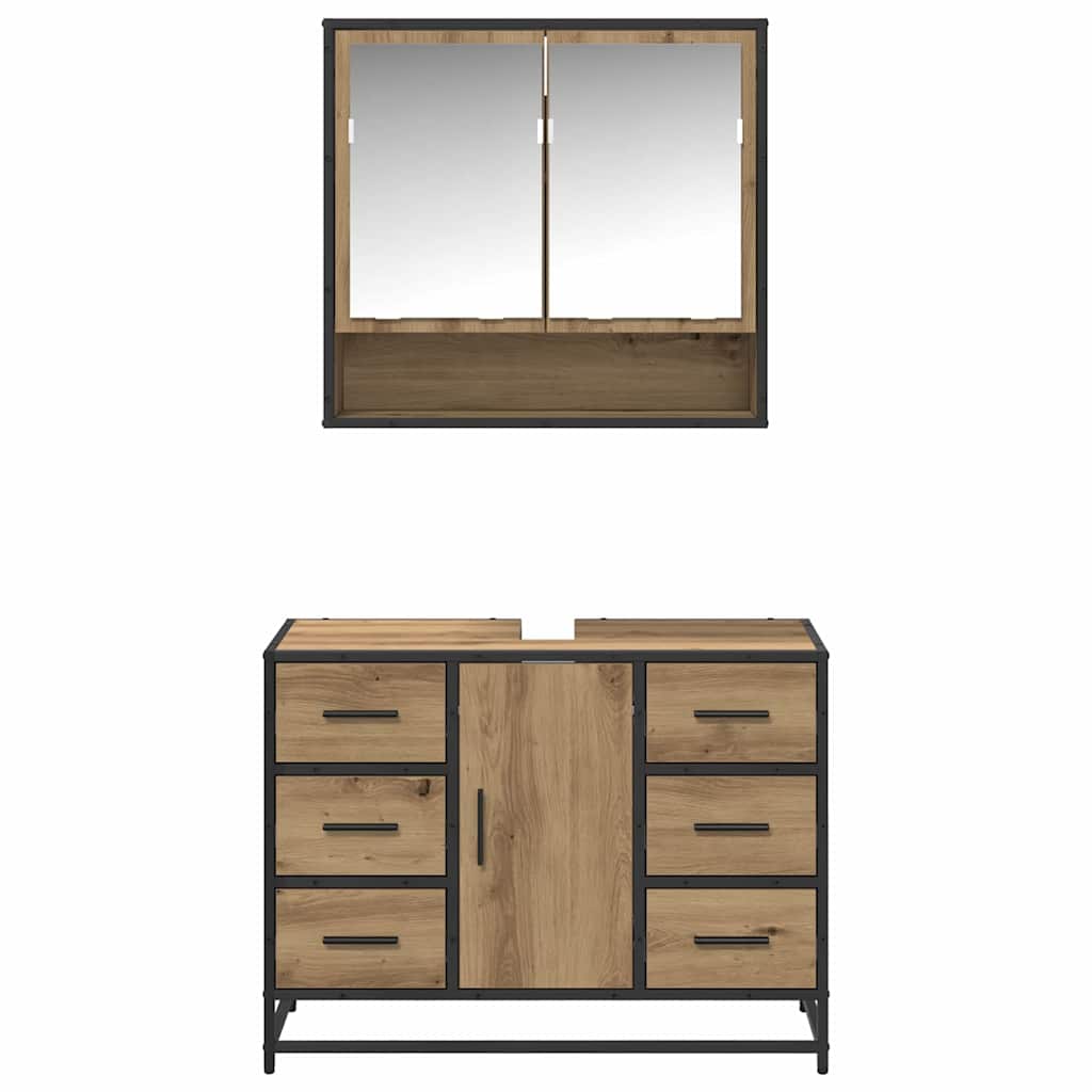 Juego de muebles de baño con cajón 2 pcs Roble artesanal