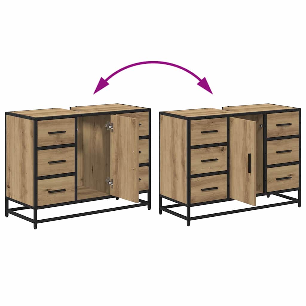 Juego de muebles de baño con cajón 2 pcs Roble artesanal