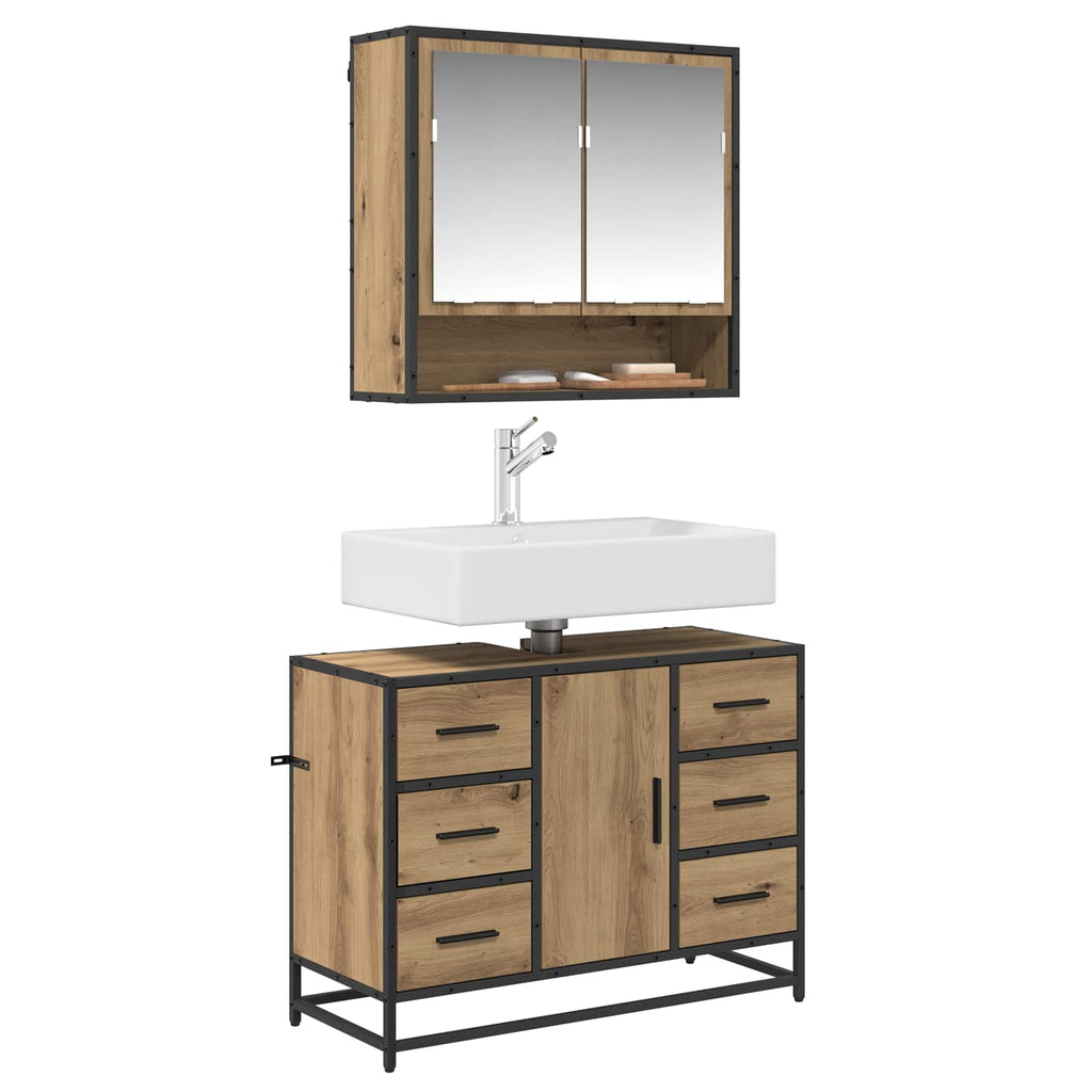 Juego de muebles de baño con cajón 2 pcs Roble artesanal