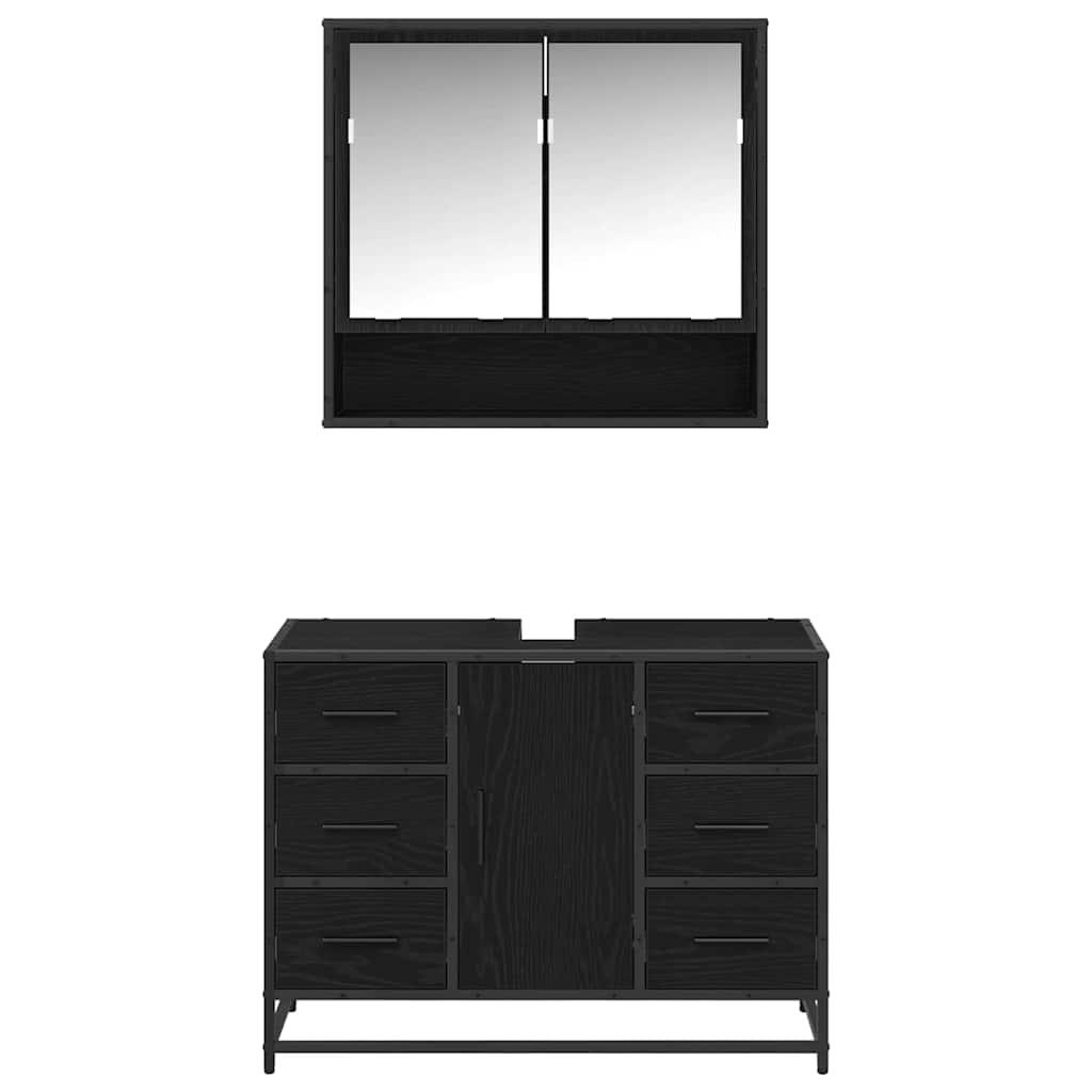 Juego de muebles de baño 2 pcs Roble Negro Madera de ingeniería