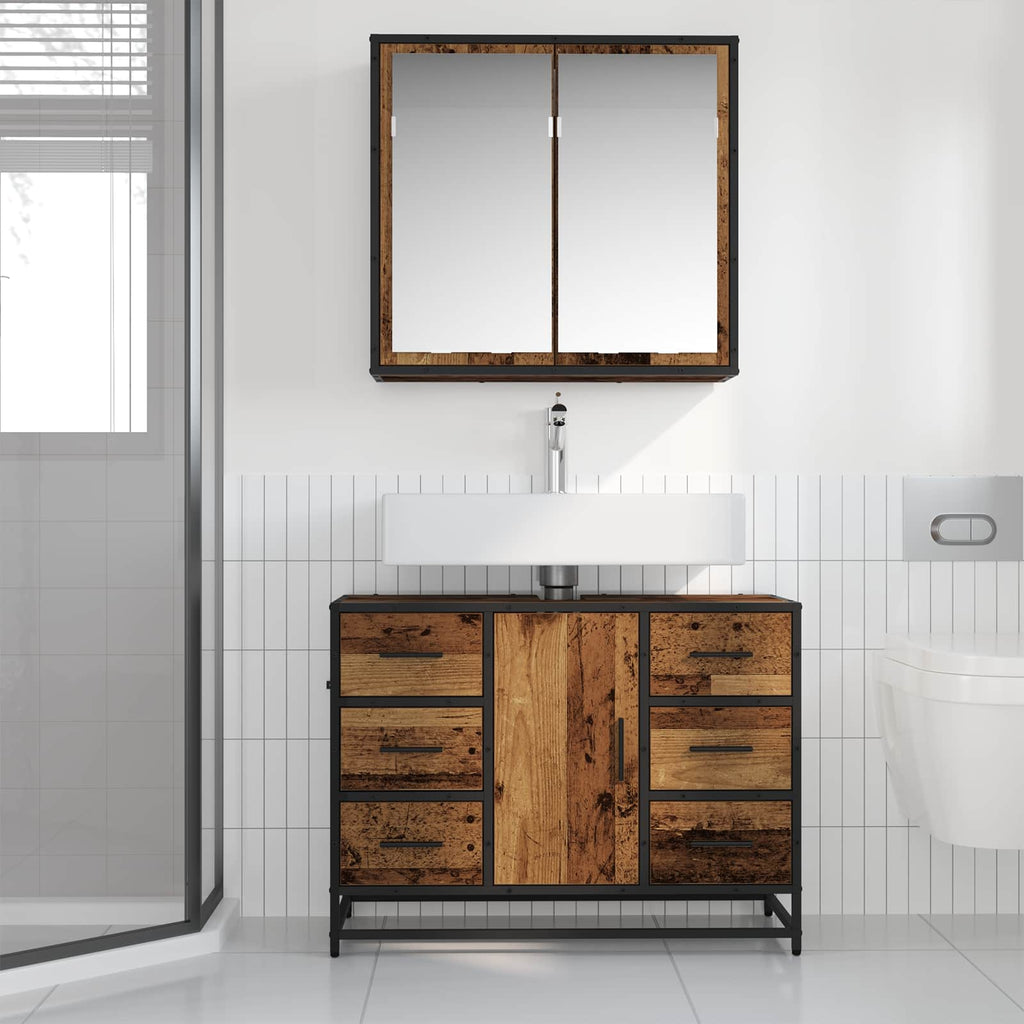Juego de muebles de baño con cajón 2 pcs Madera envejecida