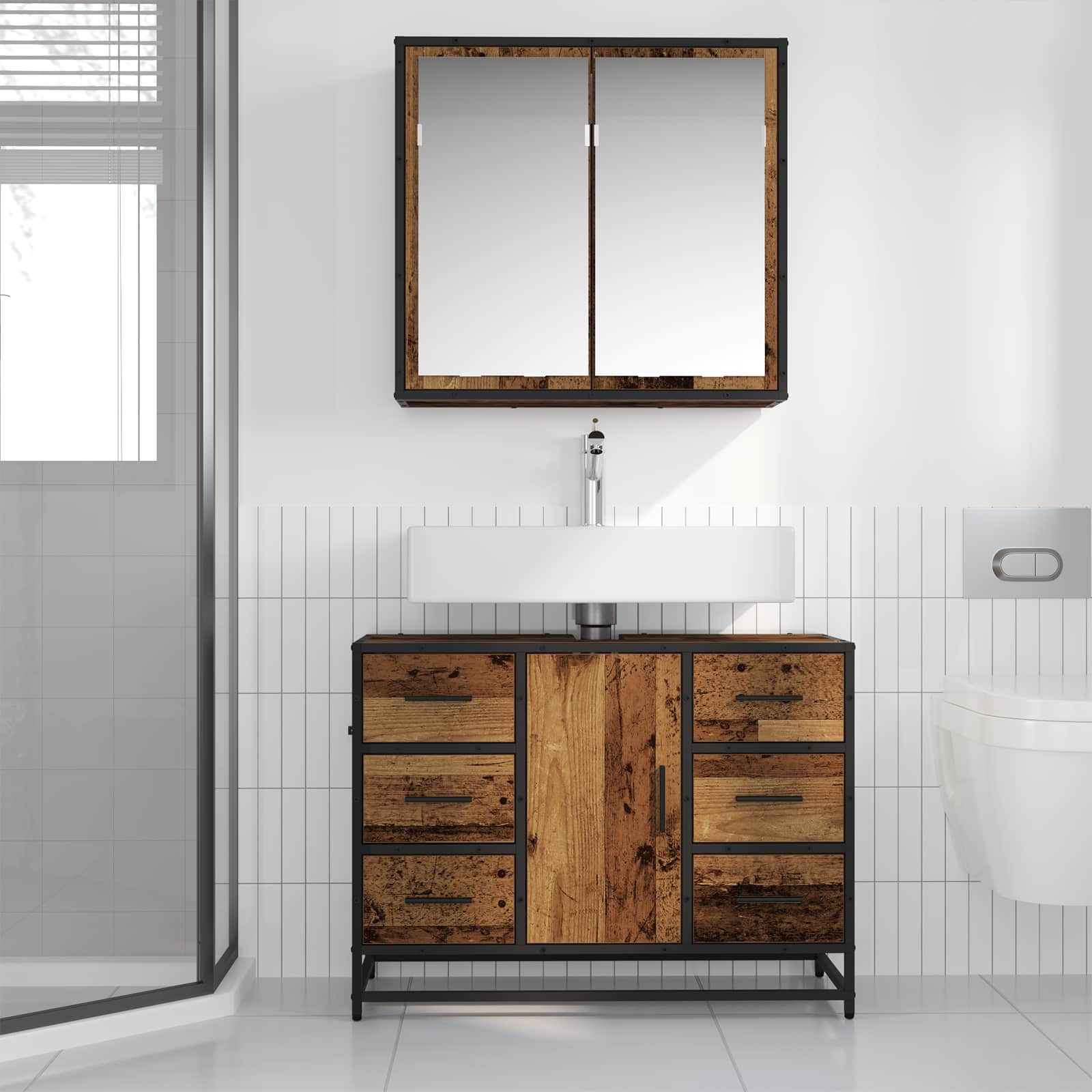Juego de muebles de baño con cajón 2 pcs Madera envejecida