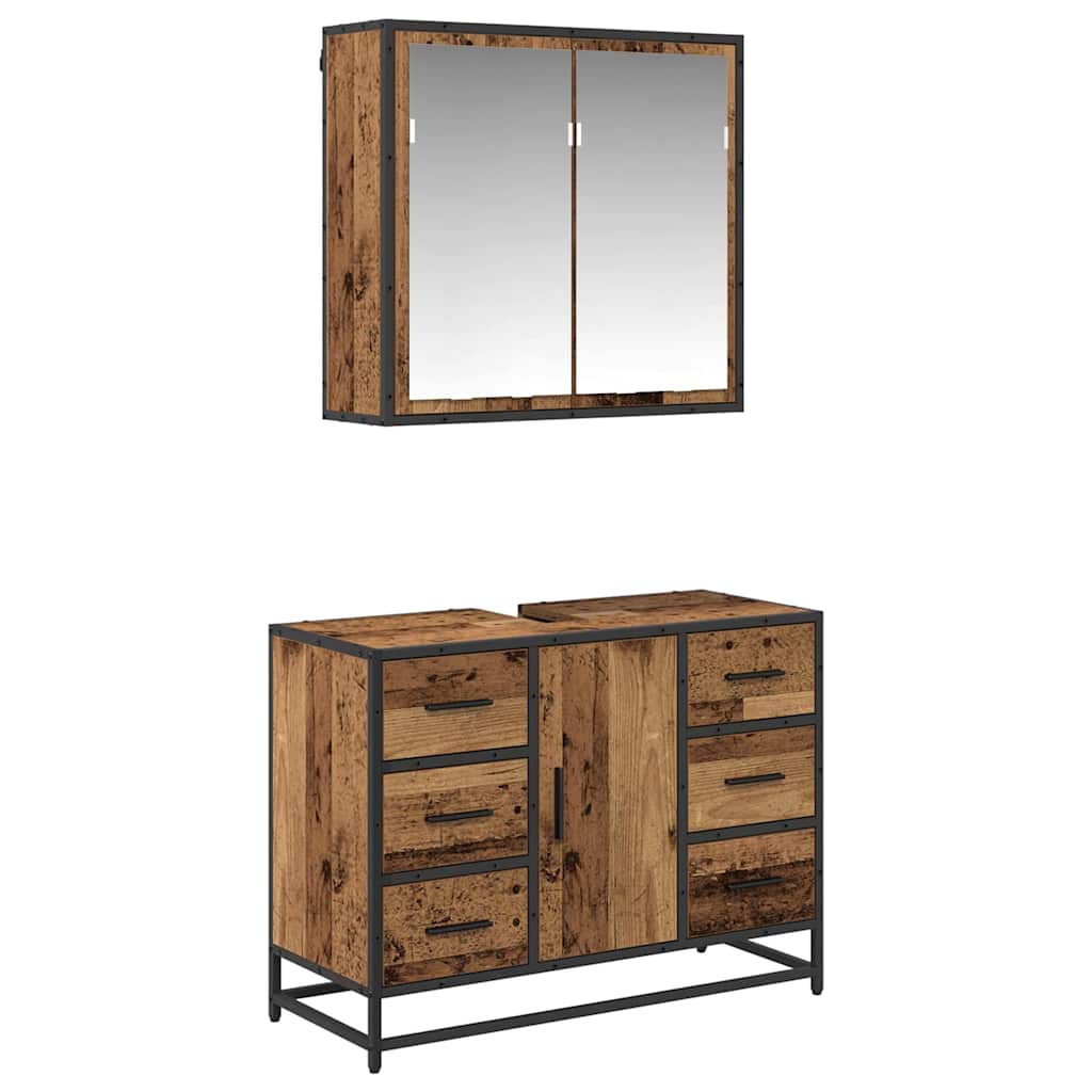 Juego de muebles de baño con cajón 2 pcs Madera envejecida