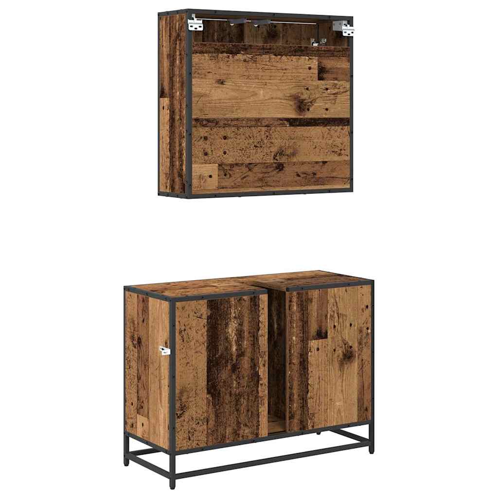 Juego de muebles de baño con cajón 2 pcs Madera envejecida
