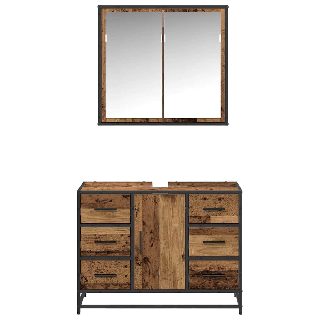 Juego de muebles de baño con cajón 2 pcs Madera envejecida