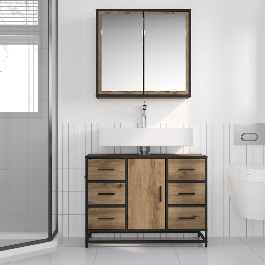 Juego de muebles de baño con cajón 2 pcs Roble artesanal