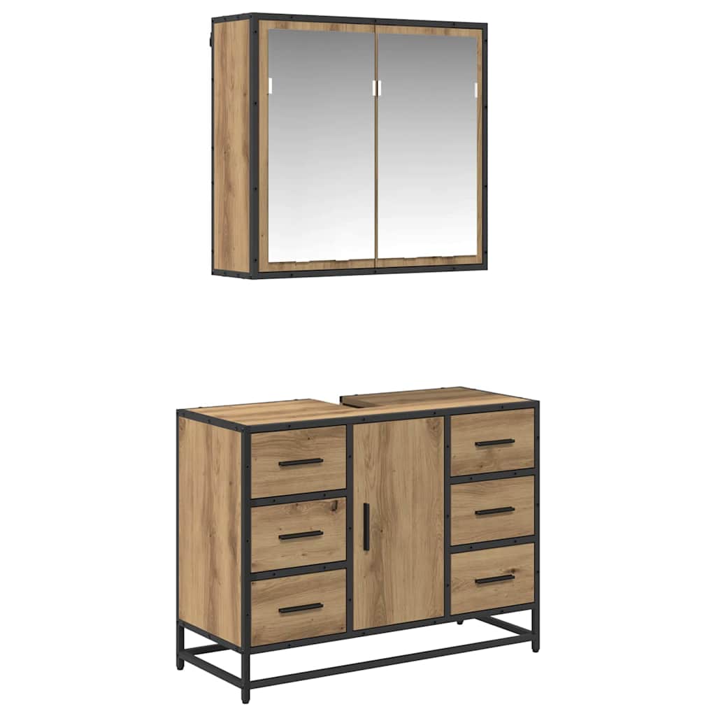 Juego de muebles de baño con cajón 2 pcs Roble artesanal