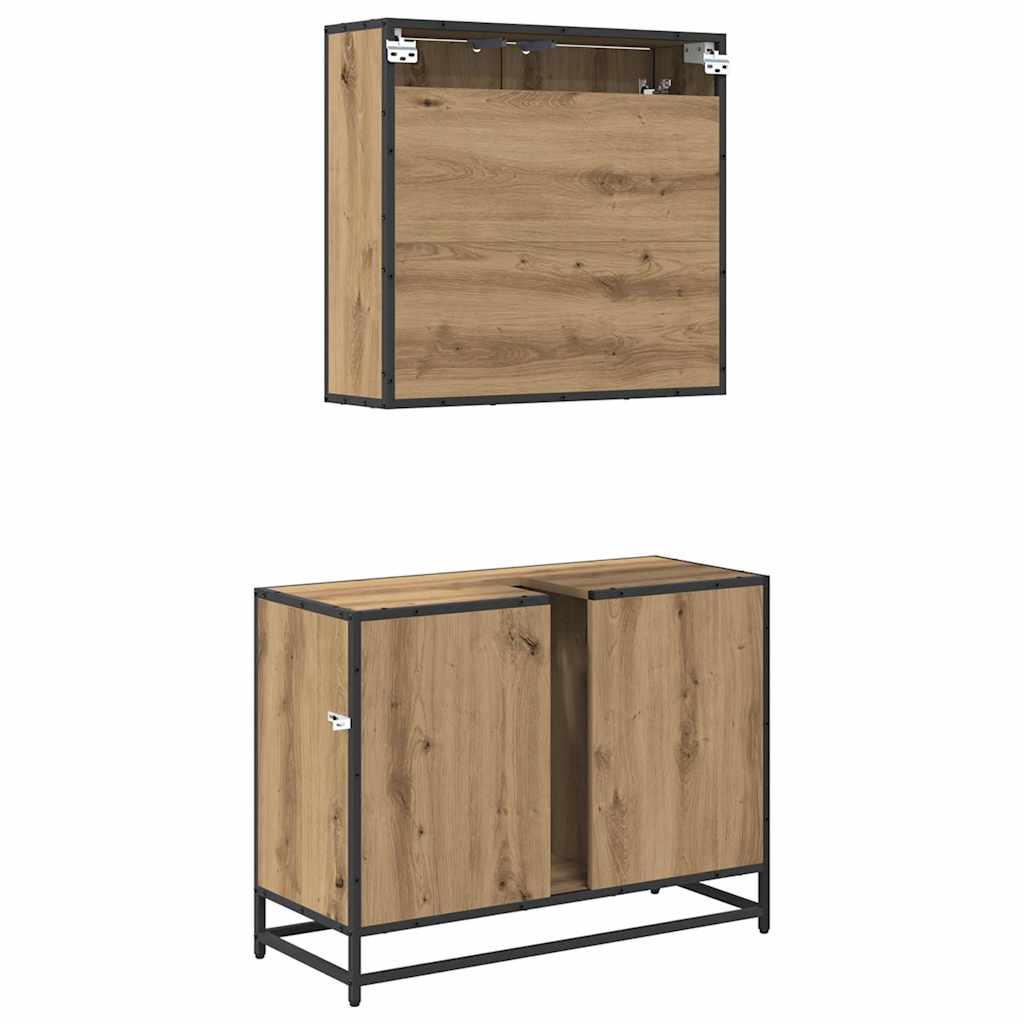 Juego de muebles de baño con cajón 2 pcs Roble artesanal