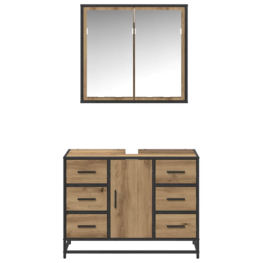 Juego de muebles de baño con cajón 2 pcs Roble artesanal