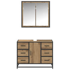 Juego de muebles de baño con cajón 2 pcs Roble artesanal