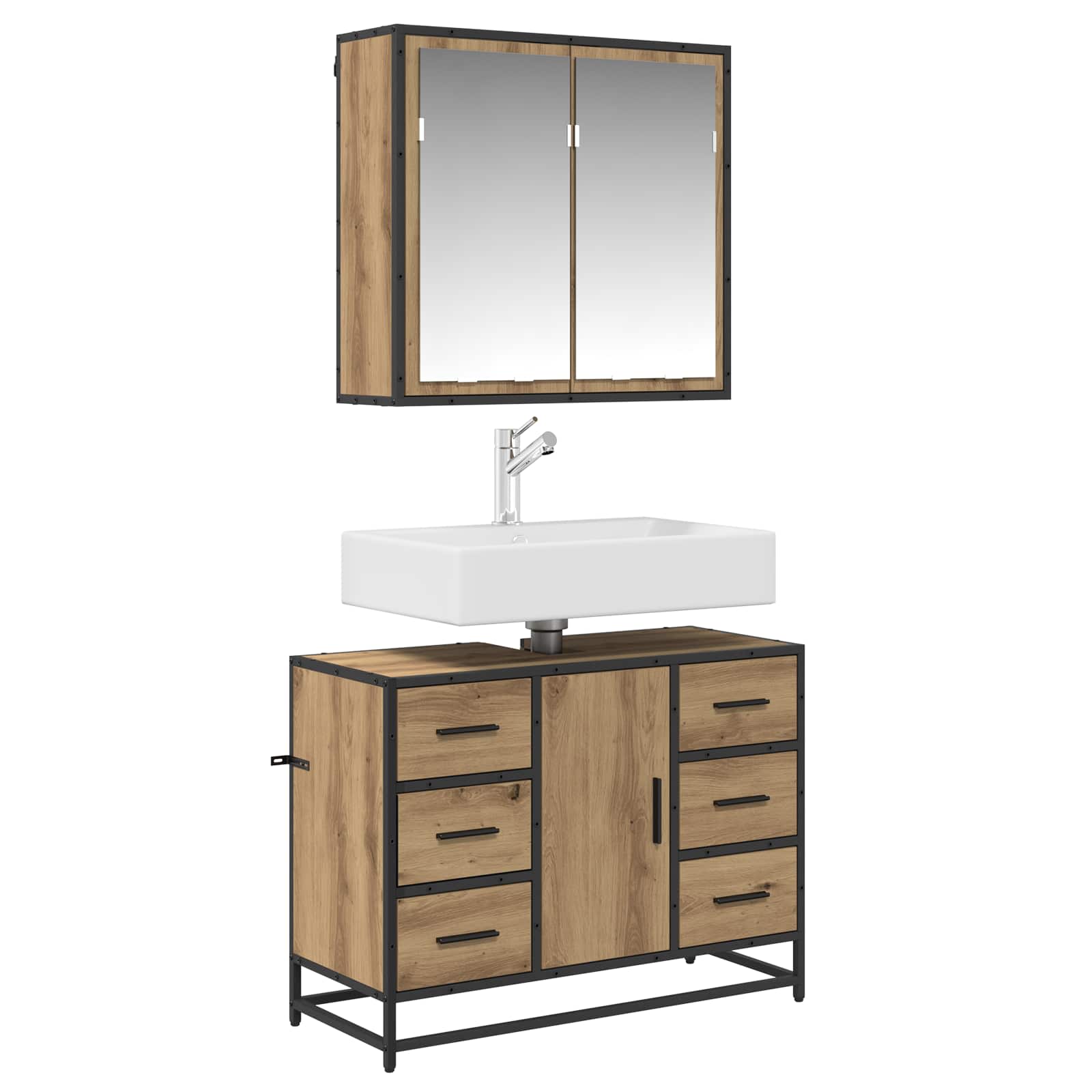 Juego de muebles de baño con cajón 2 pcs Roble artesanal