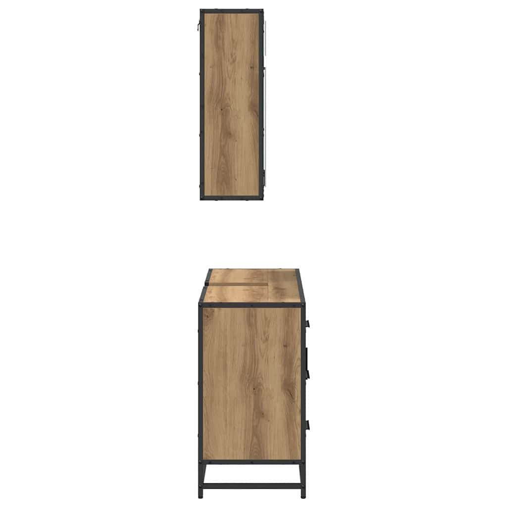 Juego de muebles de baño con cajón 2 pcs Roble artesanal