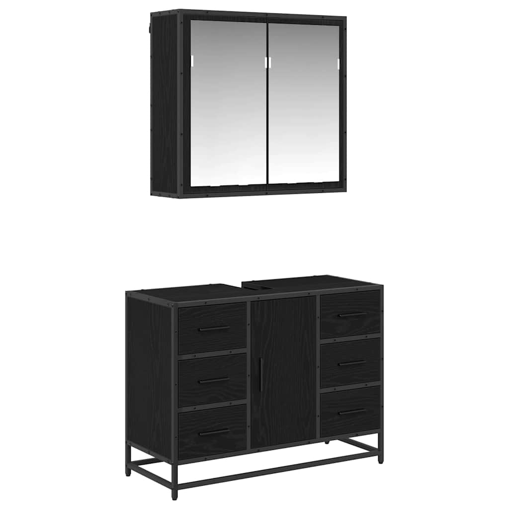 Juego de muebles de baño 2 pcs Roble Negro Madera de ingeniería