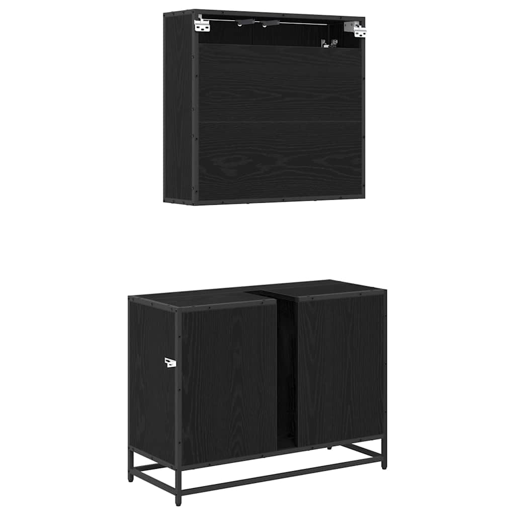 Juego de muebles de baño 2 pcs Roble Negro Madera de ingeniería