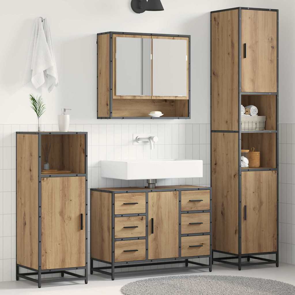 Juego de muebles de baño con cajón 4 pcs Roble artesanal