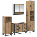 Juego de muebles de baño con cajón 4 pcs Roble artesanal
