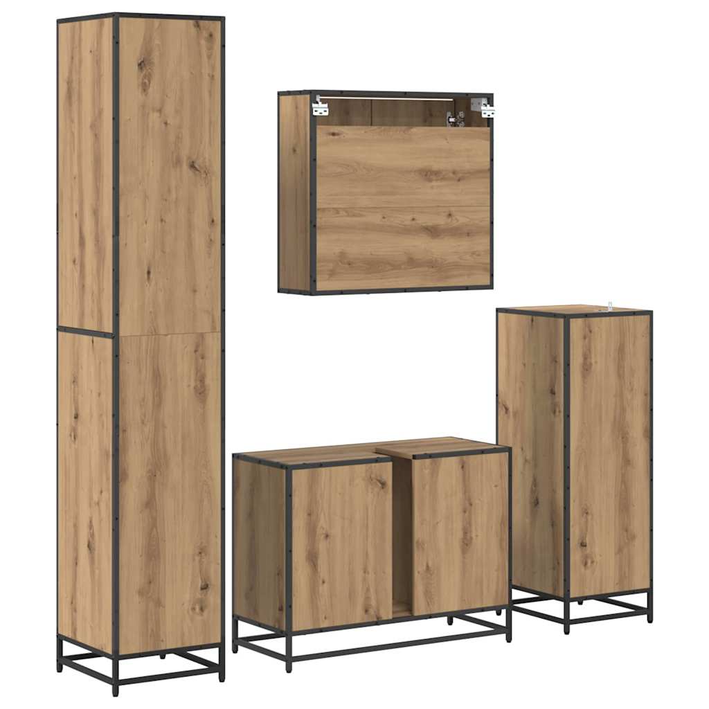 Juego de muebles de baño con cajón 4 pcs Roble artesanal