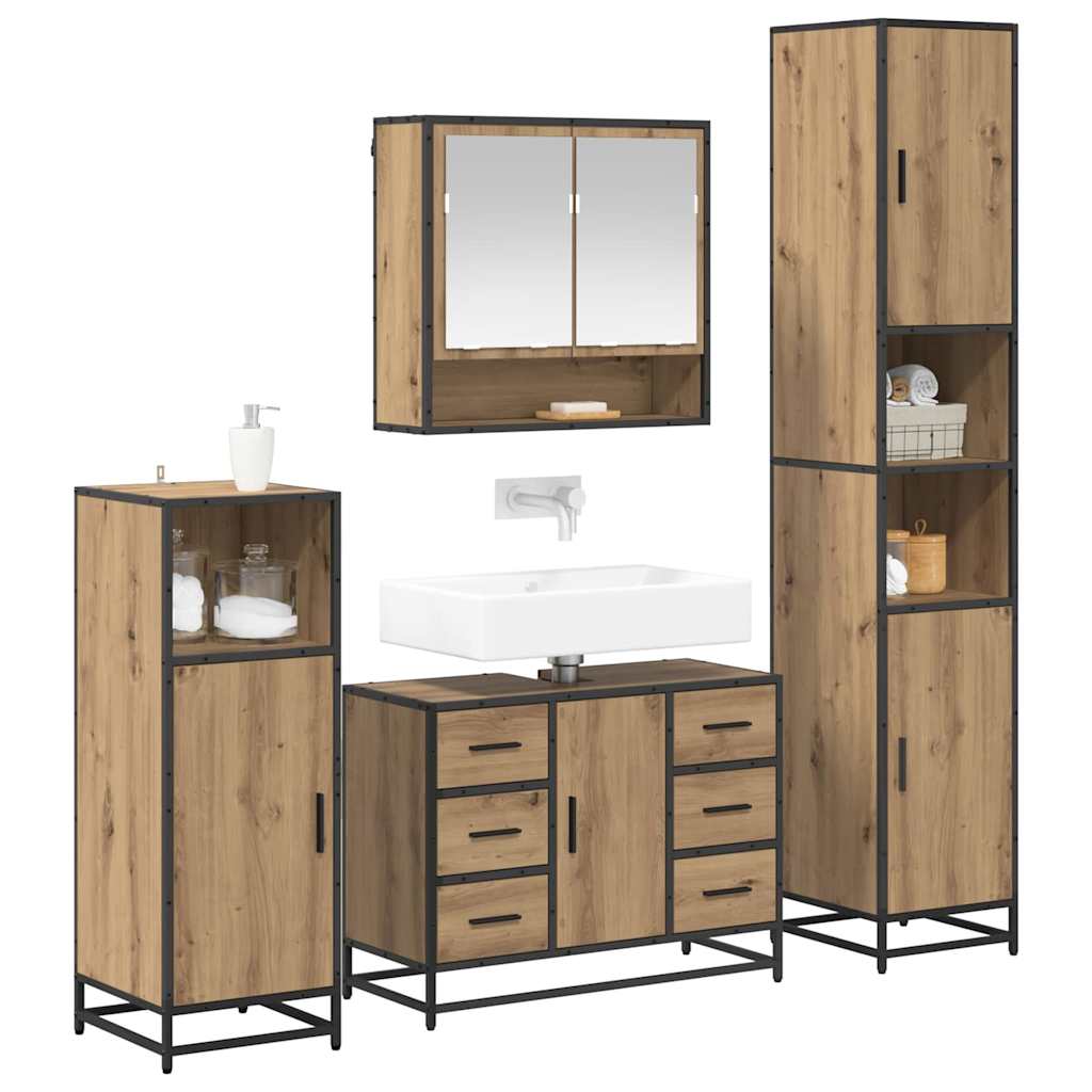 Juego de muebles de baño con cajón 4 pcs Roble artesanal