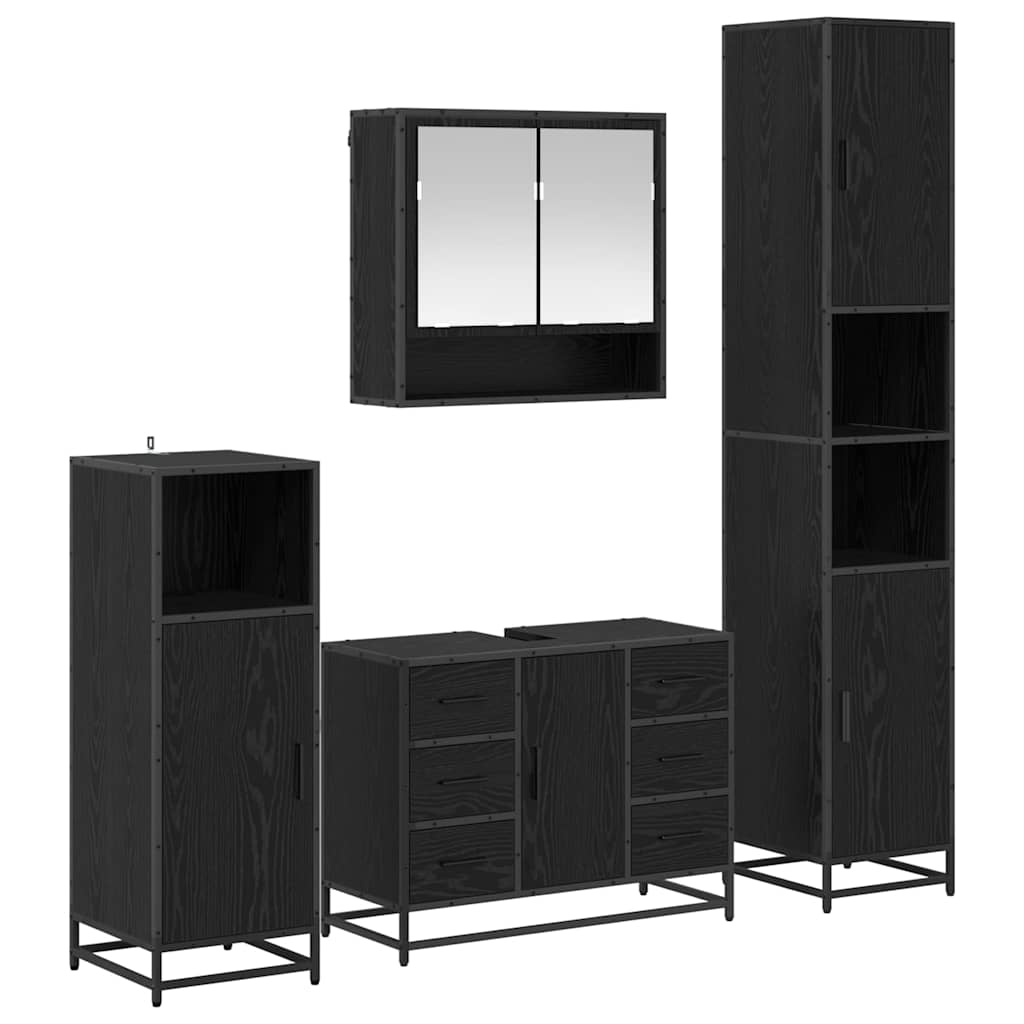 Juego de muebles de baño 4 pcs Roble Negro Madera de ingeniería