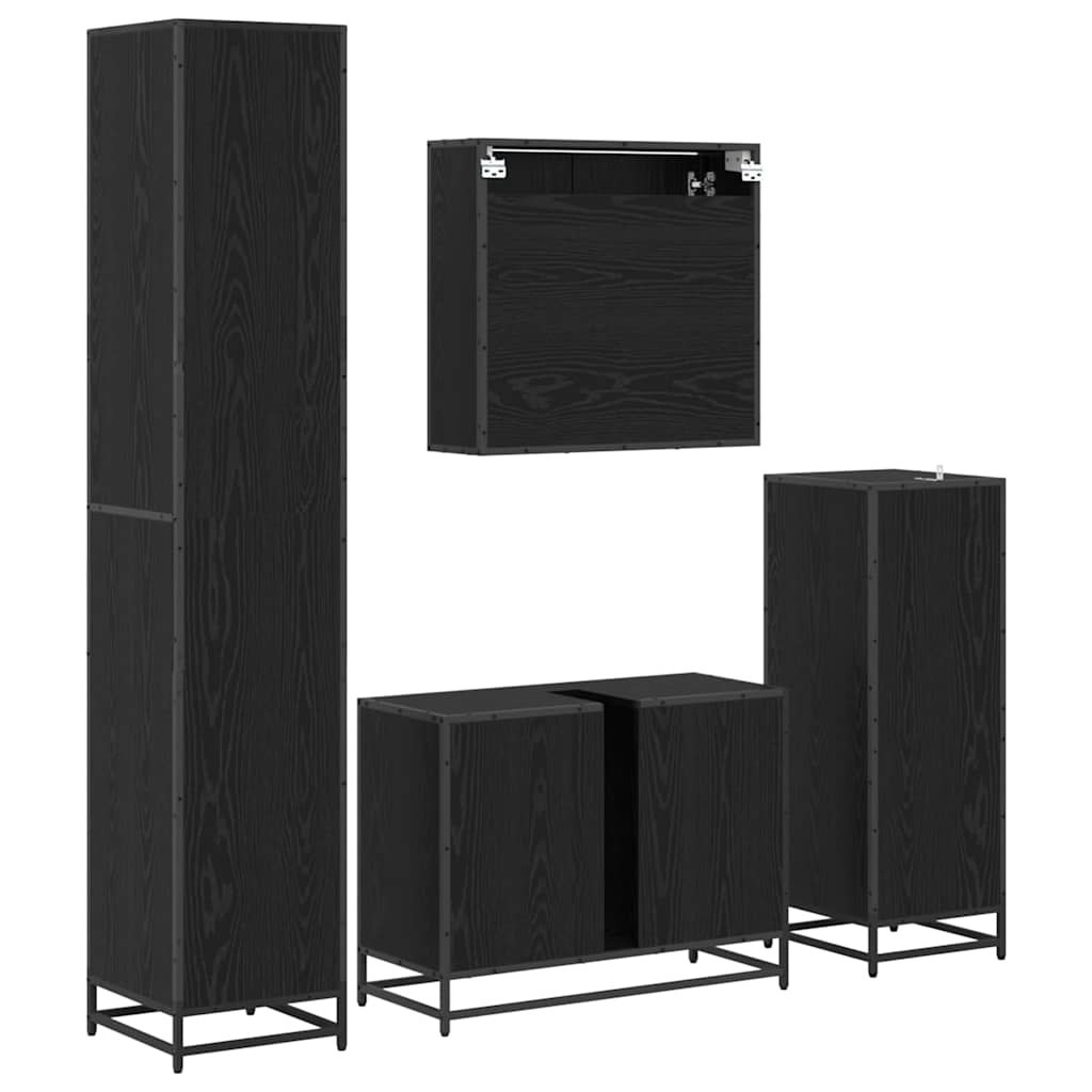 Juego de muebles de baño 4 pcs Roble Negro Madera de ingeniería