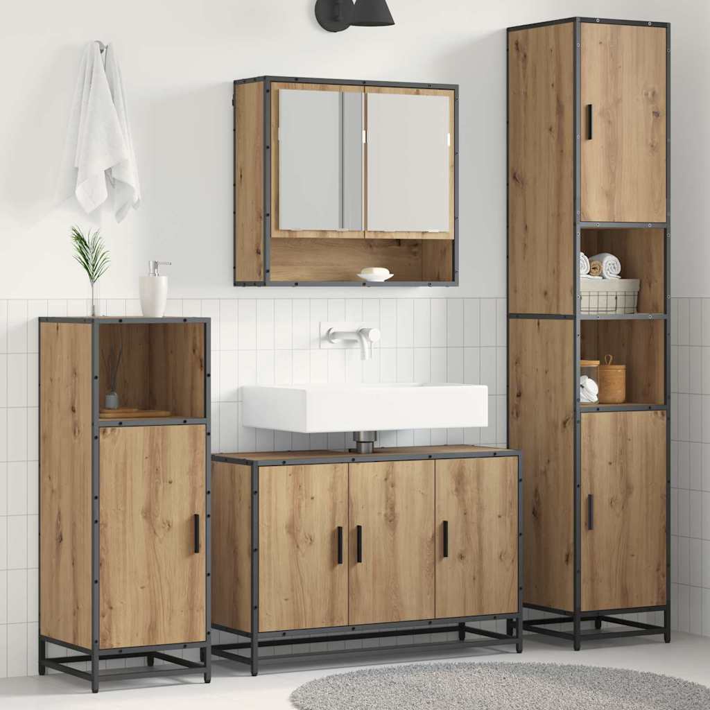 Conjunto de móveis de casa de banho 3 pcs Carvalho Preto Aglomerado