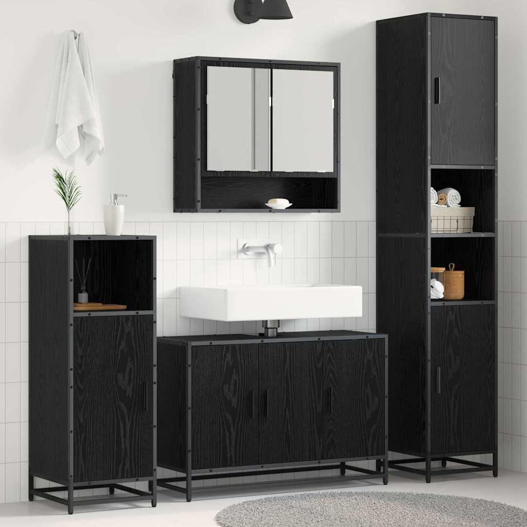 Conjunto de móveis de casa de banho 3 pcs Carvalho Preto Aglomerado
