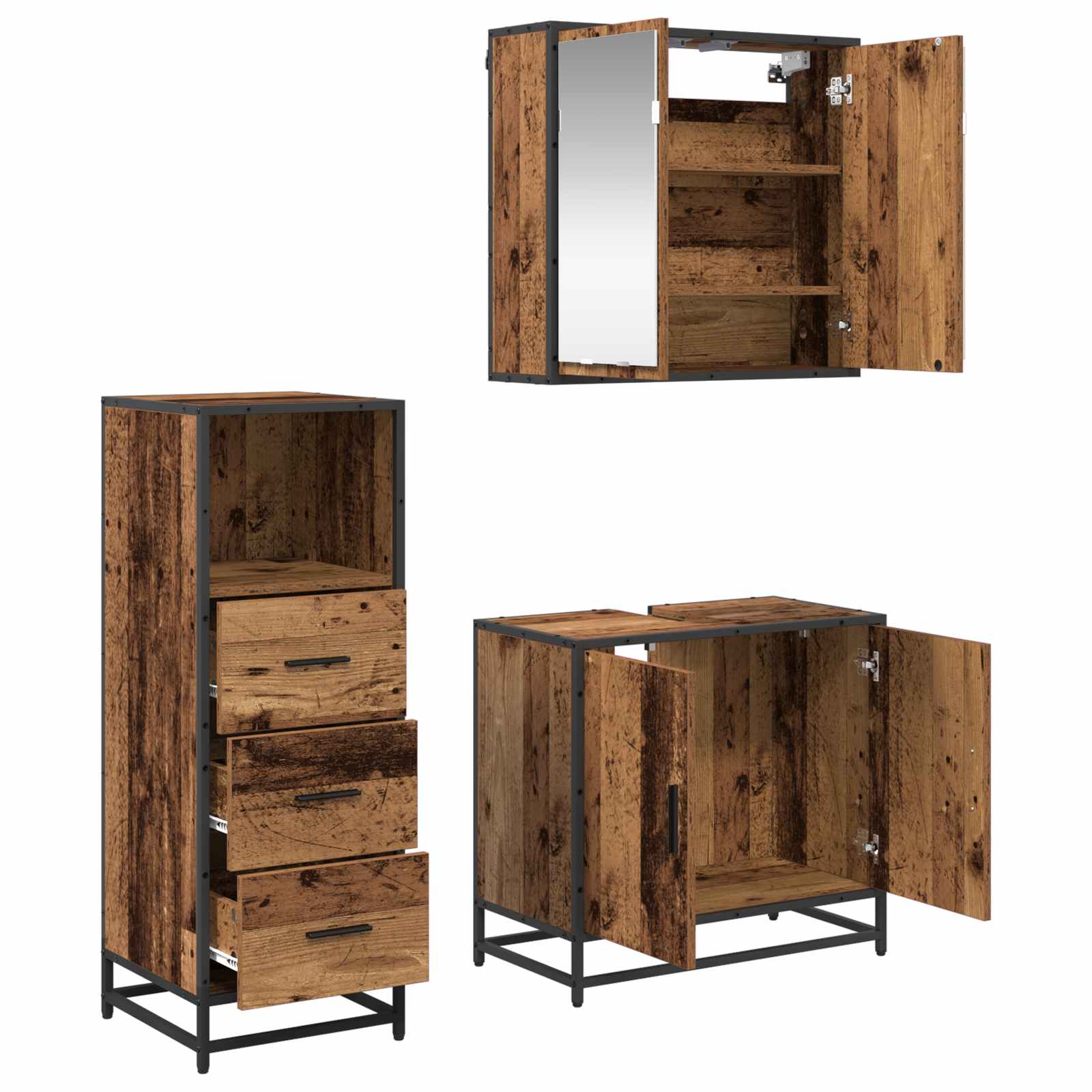 Juego de muebles de baño con cajón 3 pcs Madera envejecida